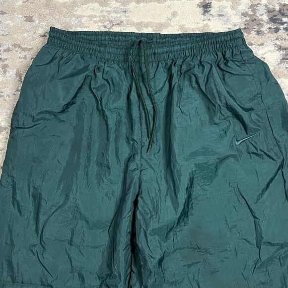 Vtg Nike Track Pants Mens L Hunter Green Nylon Ankle Zip Y2K Drawstring Swoosh - Picture 12 of 12